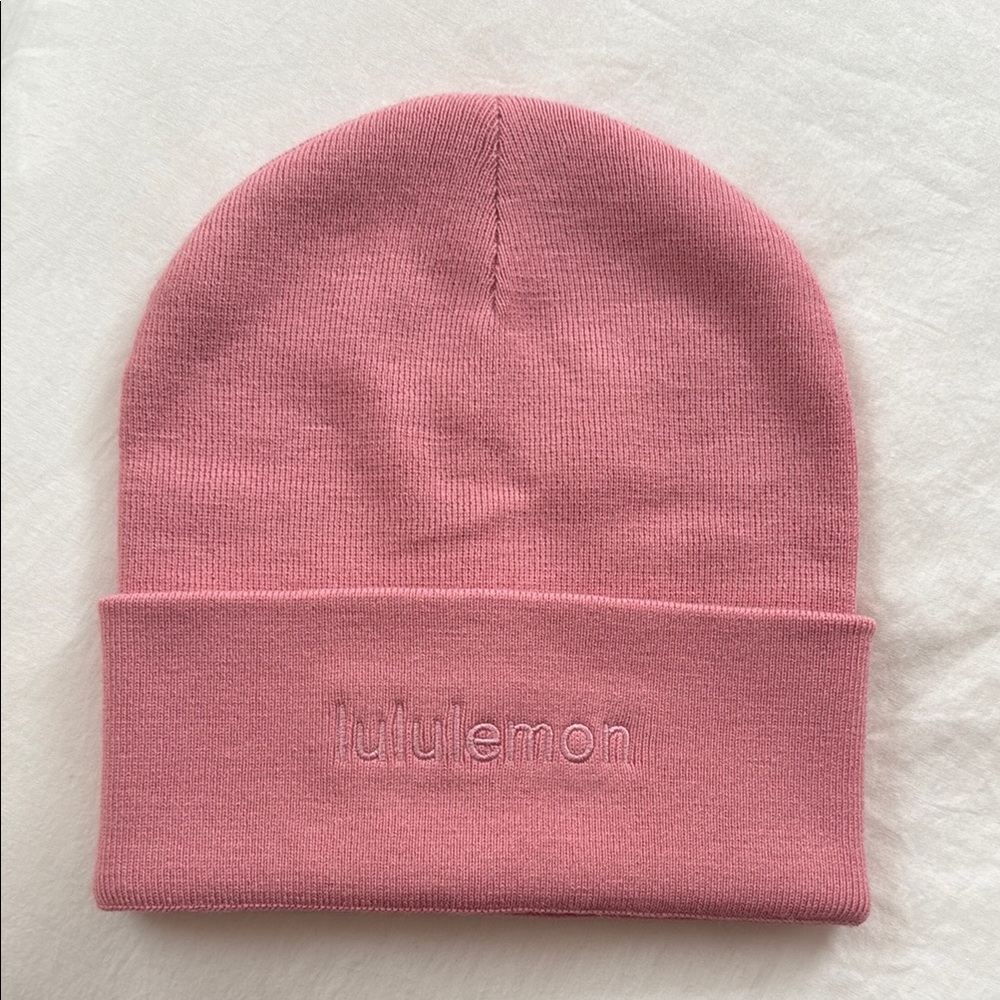 NWOT Lululemon Athletica Pink Knit Beanie with Embroidered Cuff